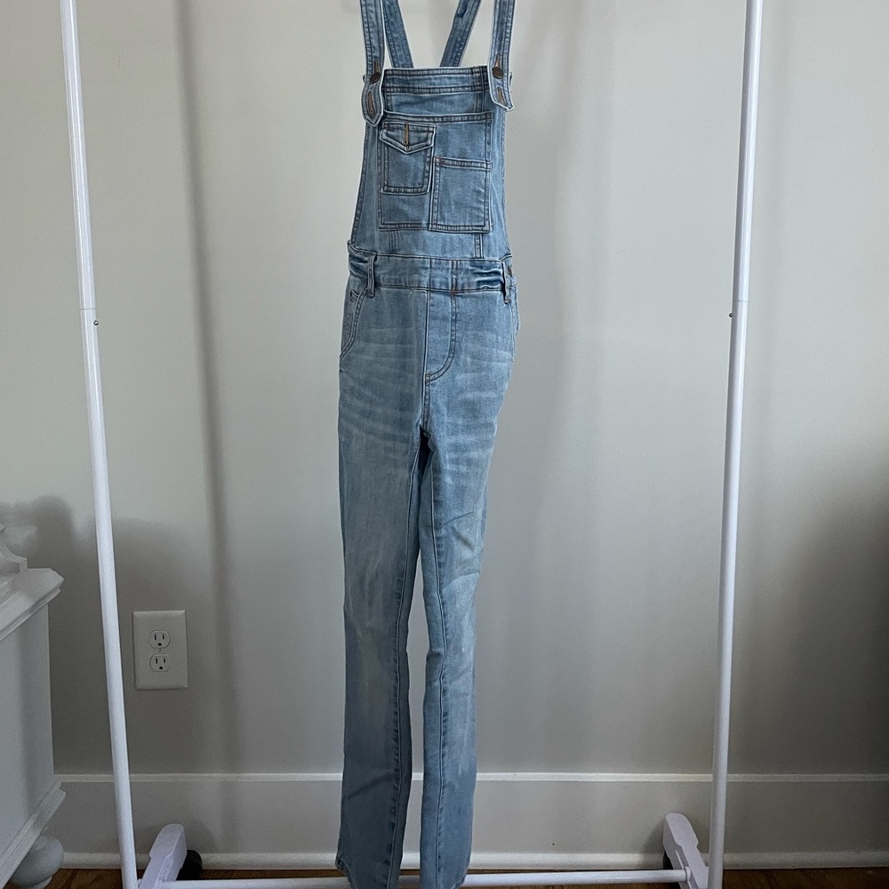 Free People skinny denim overalls, light denim, 24 Regular